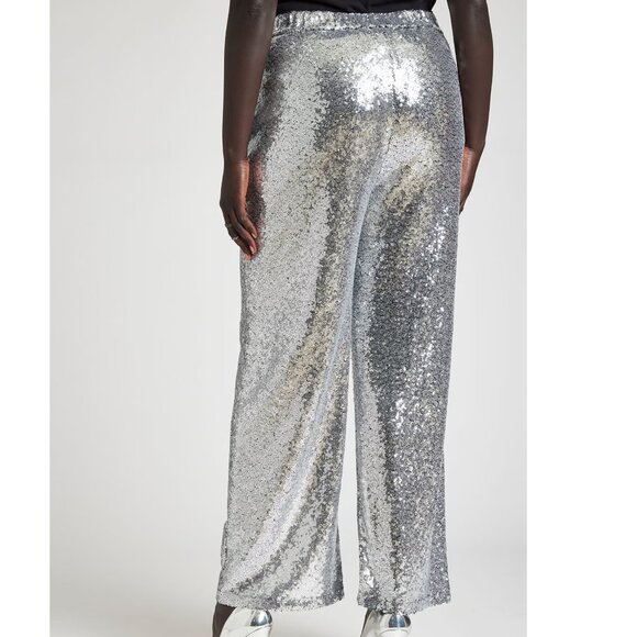 NEW Plus Size 24 3X Eloquii Silver Sequin Trouser Dressy Dress Pants Party Event - Picture 4 of 4